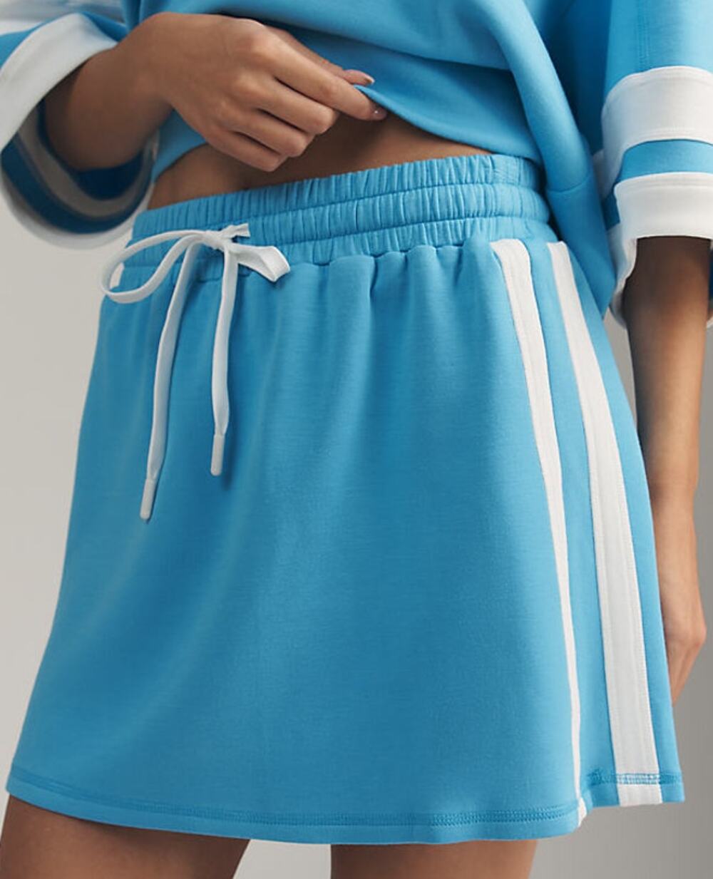NWT Anthropologie Daily Practice Tie Waist Mini Skirt Blue White Small Sporty